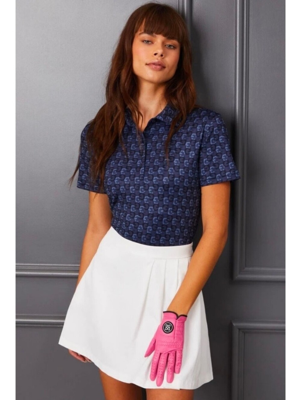 G/Fore Women's Twilight Blue G Logo Print Short Sleeve Polo Shirt Size Large